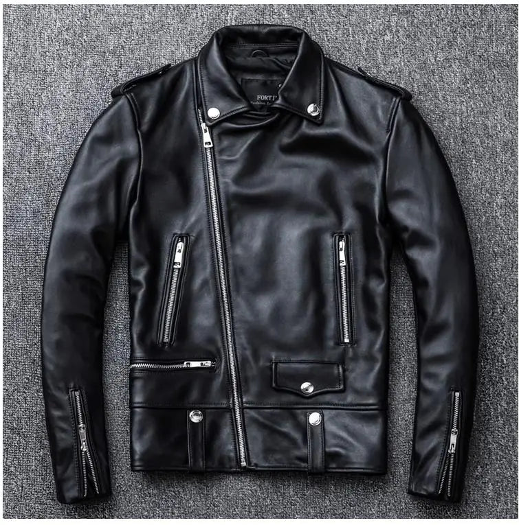 Brand New Black Men's Sheepskin Biker Jacket