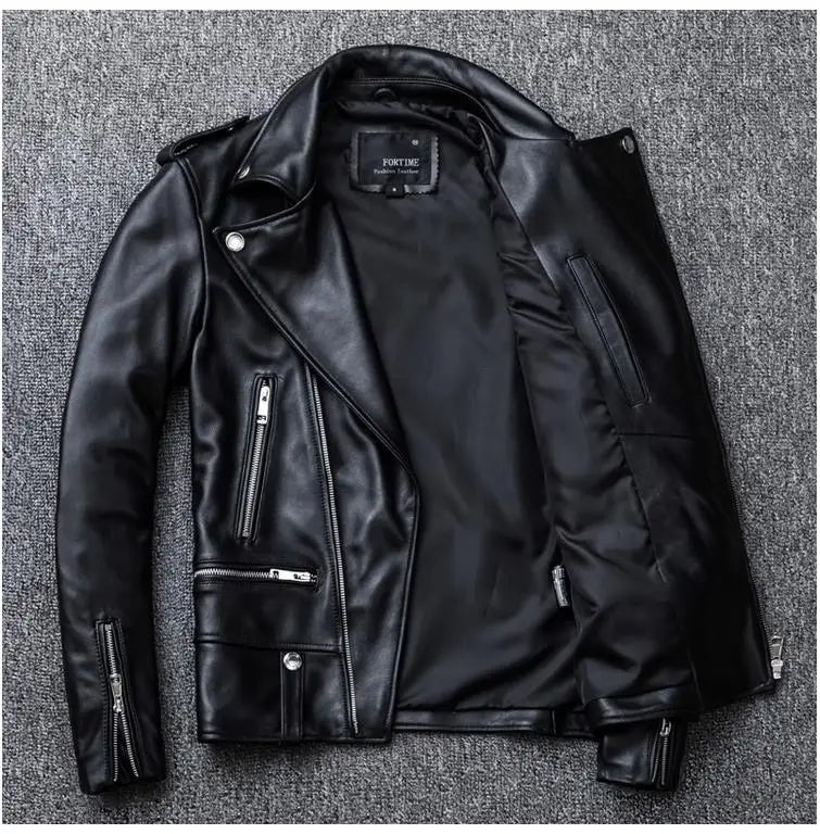 Brand New Black Men's Sheepskin Biker Jacket