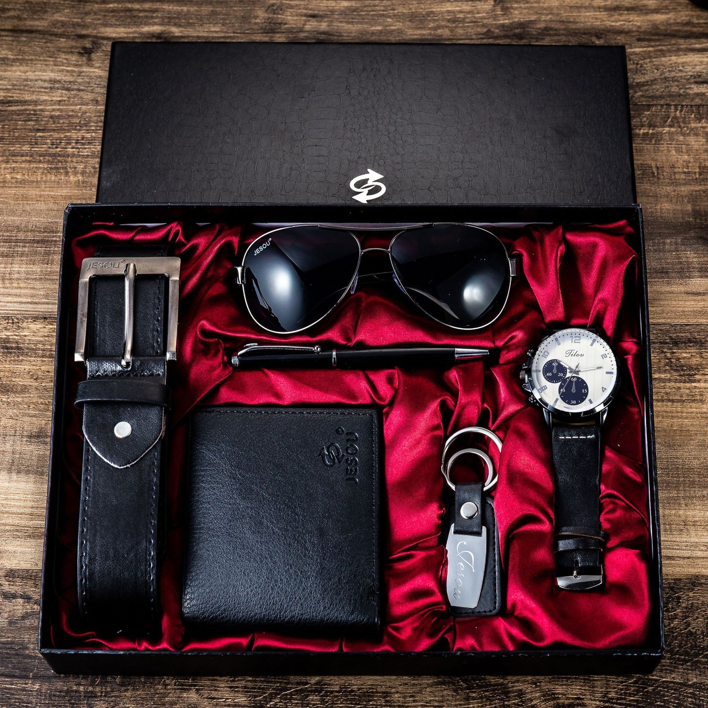 Men's business gift box Wallet Belt Watch Pen Glasses set