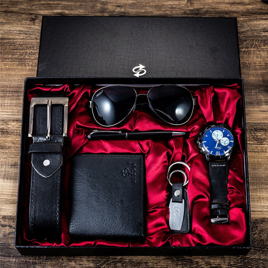 Men's business gift box Wallet Belt Watch Pen Glasses set