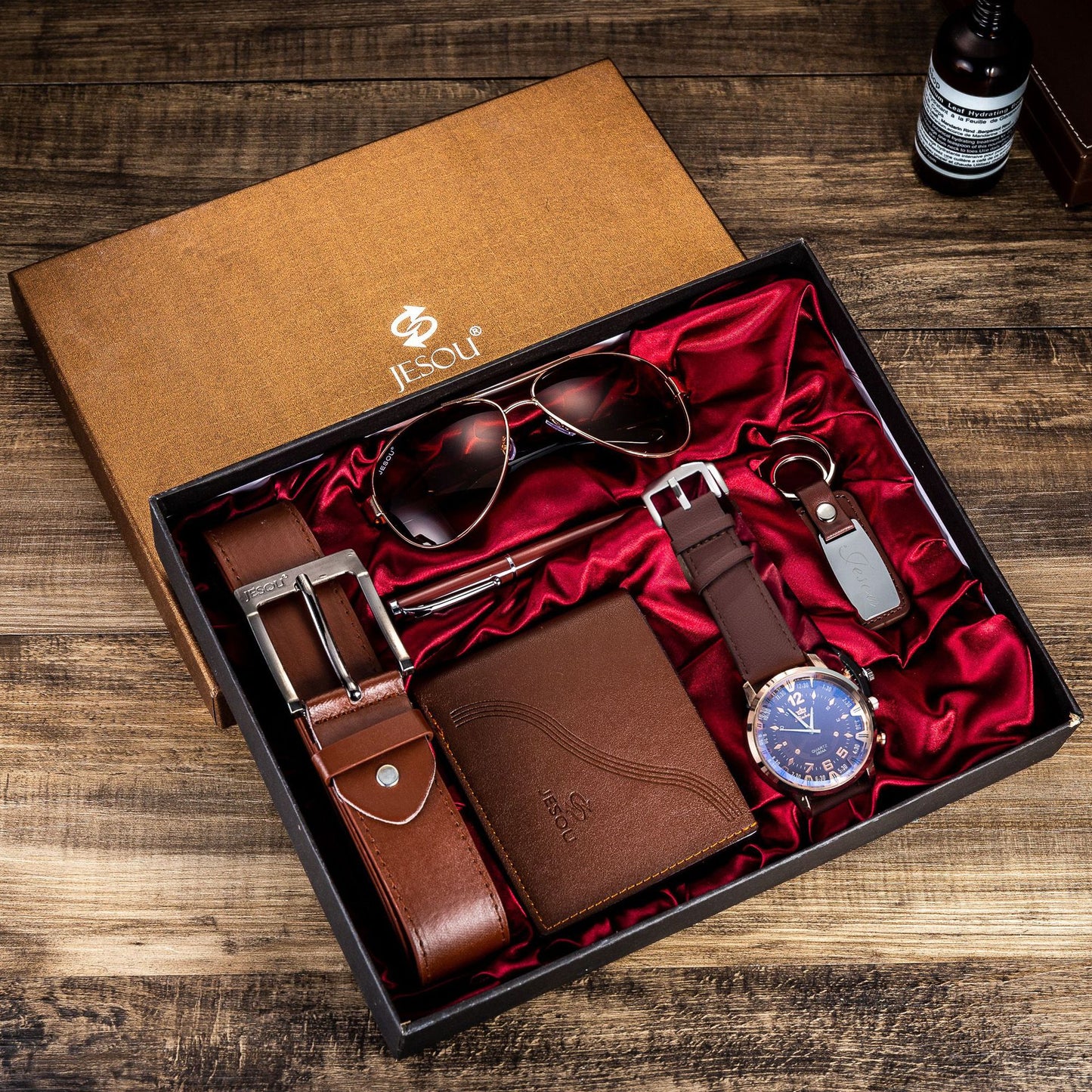 Men's business gift box Wallet Belt Watch Pen Glasses set